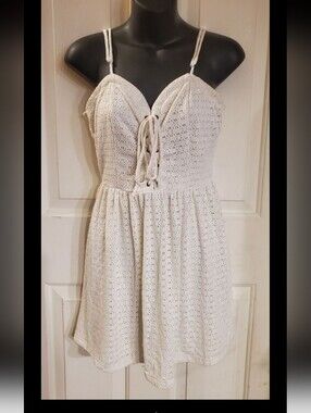 BeBop White Eyelet Lace-Up Midi Dress